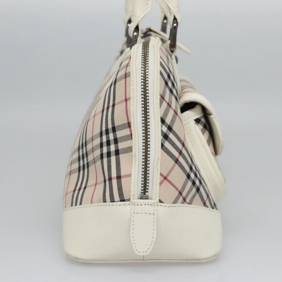 BURBERRY Nova Check Hand Bag Canvas Beige White Auth EC813 - Picture 5 of 16